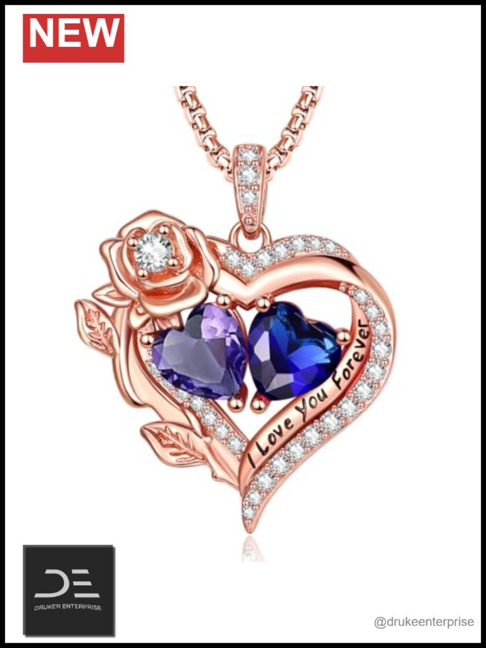Rose Gold Plated Heart Pendant Necklace, 22" Adjustable Chain, Cubic Zirconia